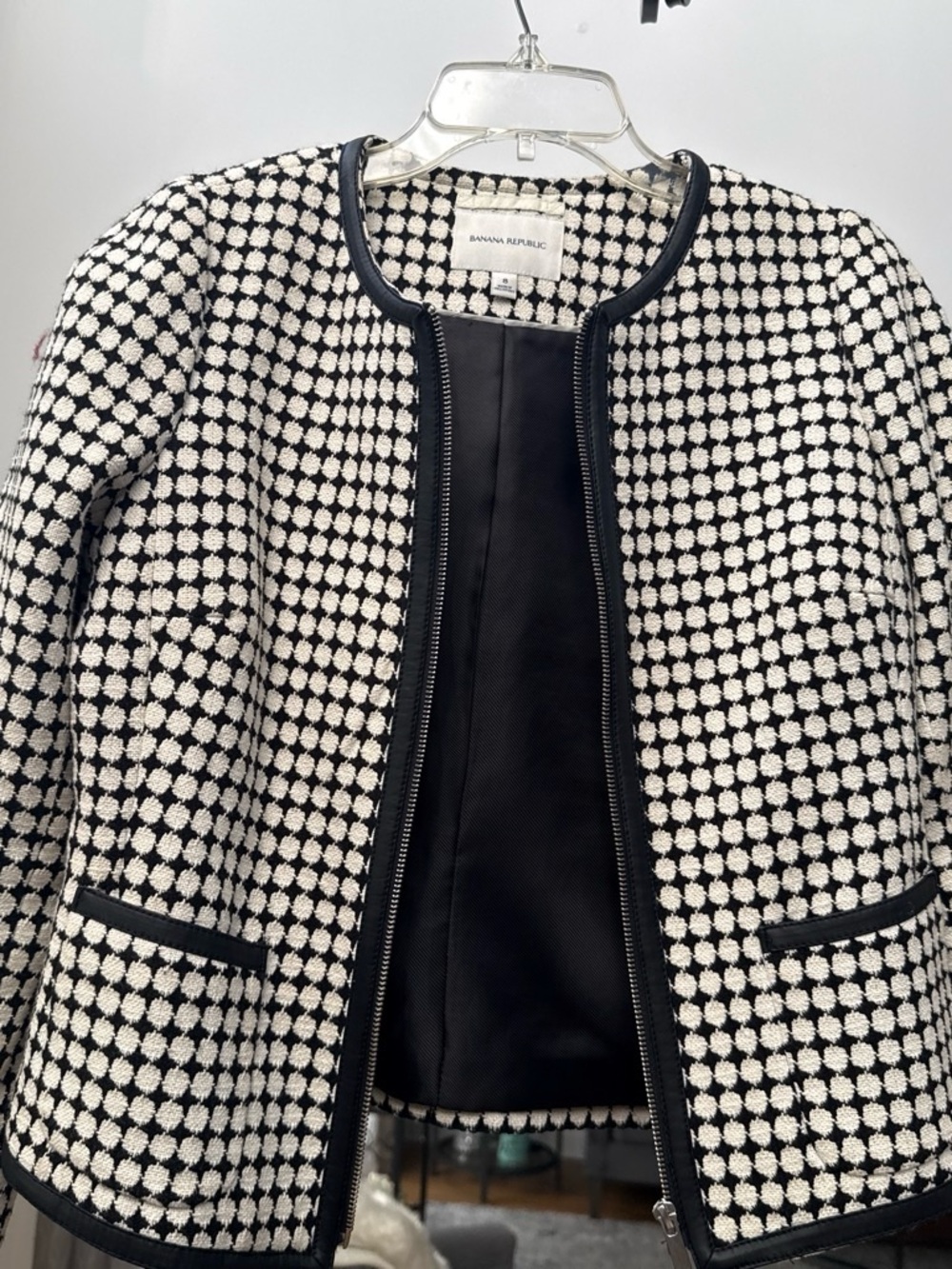 Banana Republic Black and White Tweed Zip-Front Jacket